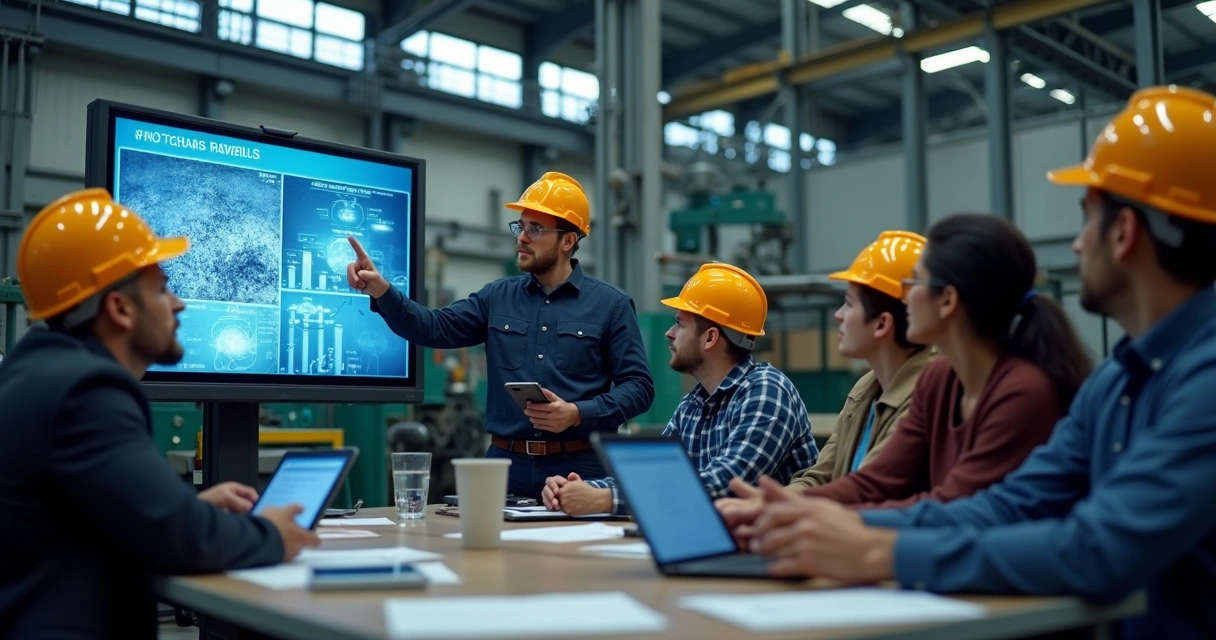 Industrial maintenance team learning digital predictive tools 