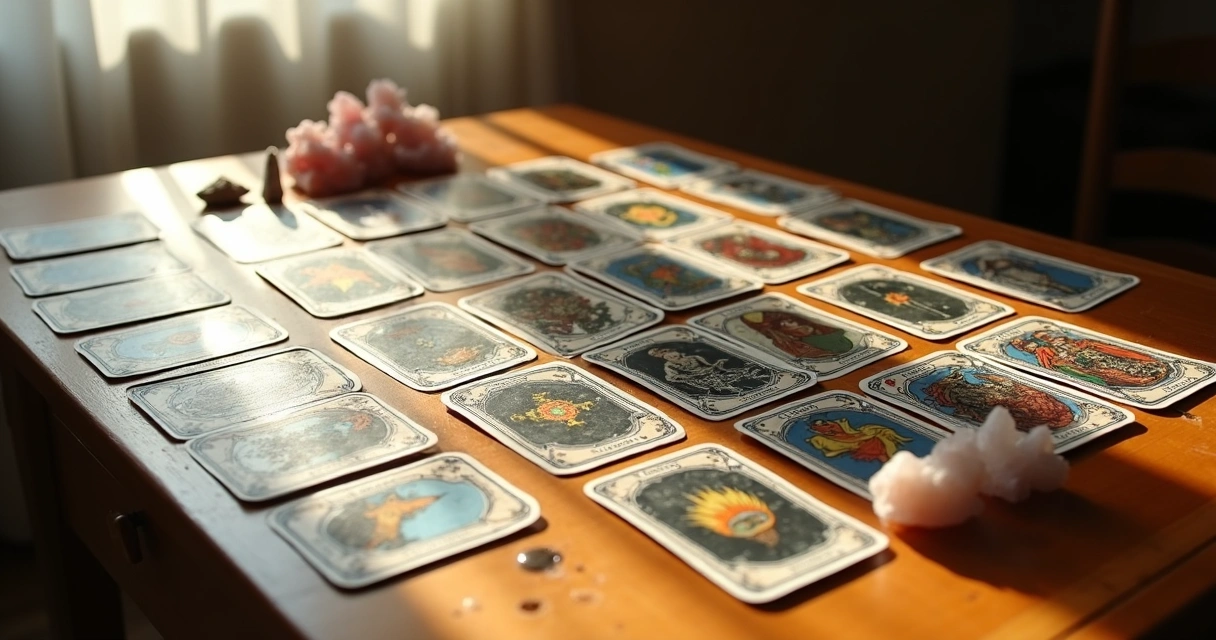 Major Arcana tarot cards arranged on a table, ready for a reading 