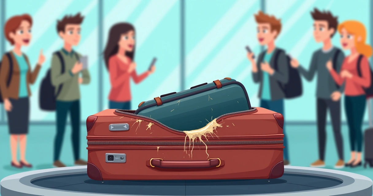 Mala de viagem danificada em esteira de aeroporto 