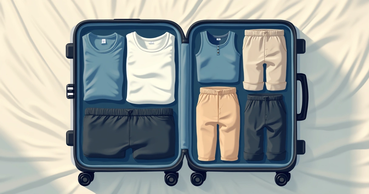 Mala aberta com roupas masculinas leves para feriado