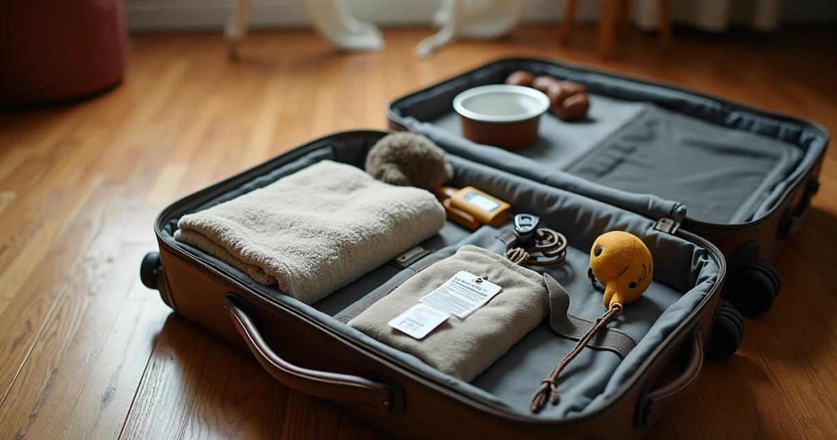 Mala de viagem pronta com itens para cachorro 