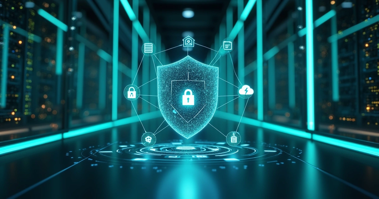 Malha digital protegendo ícones de segurança da informação 