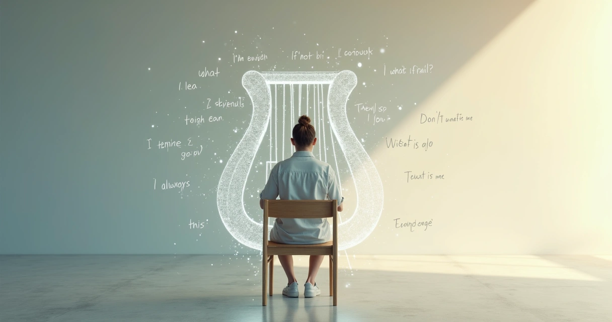 Person stepping out of a transparent cage made of thoughts 