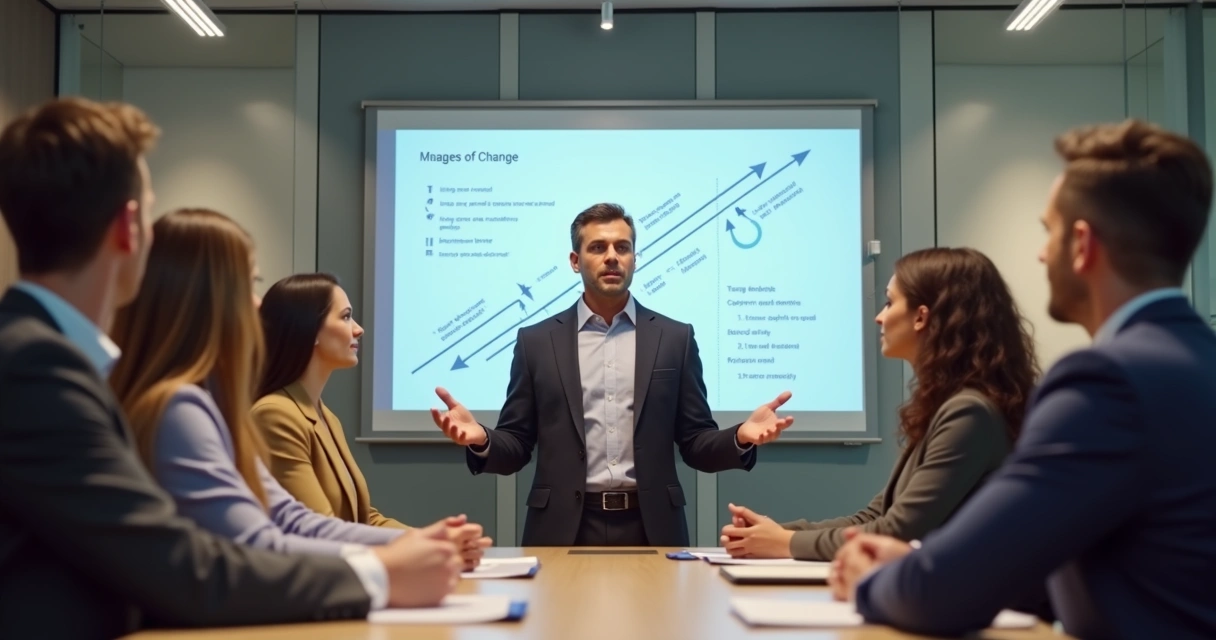 Manager speaking calmly to a team during change