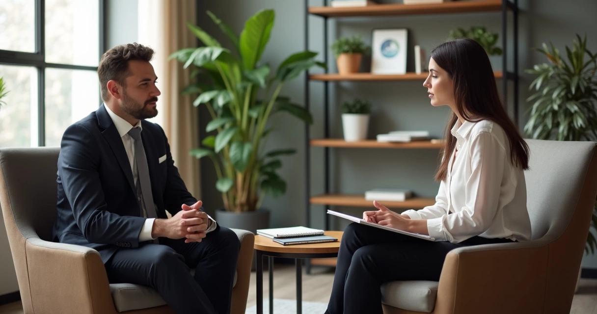 Manager and employee having a calm private conversation in an office