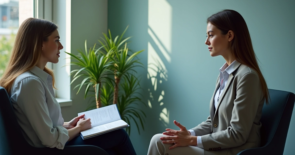 Manager and employee having a calm one-on-one feedback talk