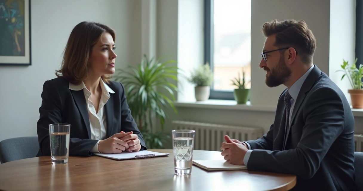 Manager and employee having a thoughtful one-on-one conversation 