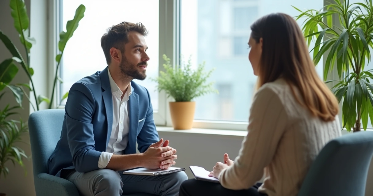 Manager listening during a one-on-one office conversation