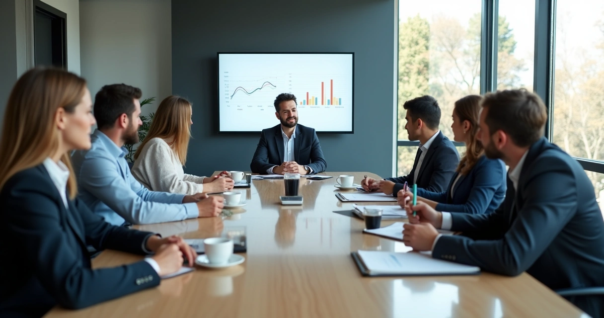 Manager reviewing a team discussion in a meeting room