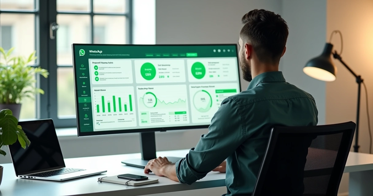 Digital marketer monitoring multiple WhatsApp groups on a dashboard 