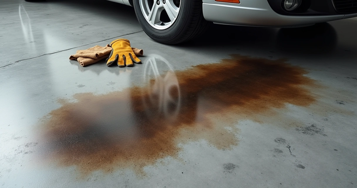 Mancha de óleo escura no chão da garagem 