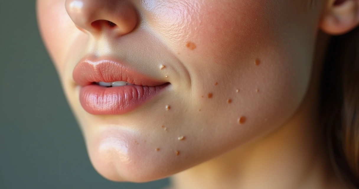 Close detalhado de manchas acastanhadas na pele de mulher adulta 