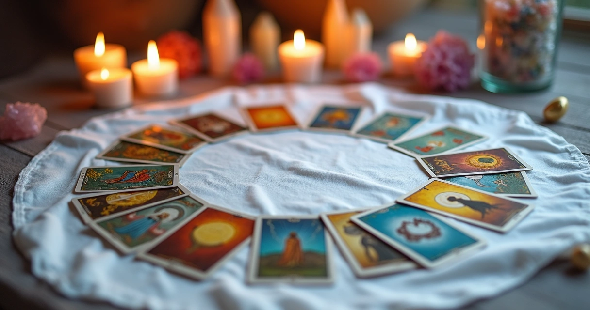 Cartas do Tarot organizadas em círculo formando uma mandala 