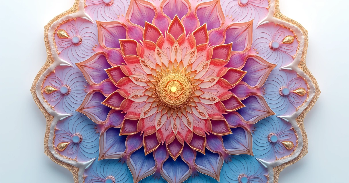 Mandala colorida circular com padrões florais femininos