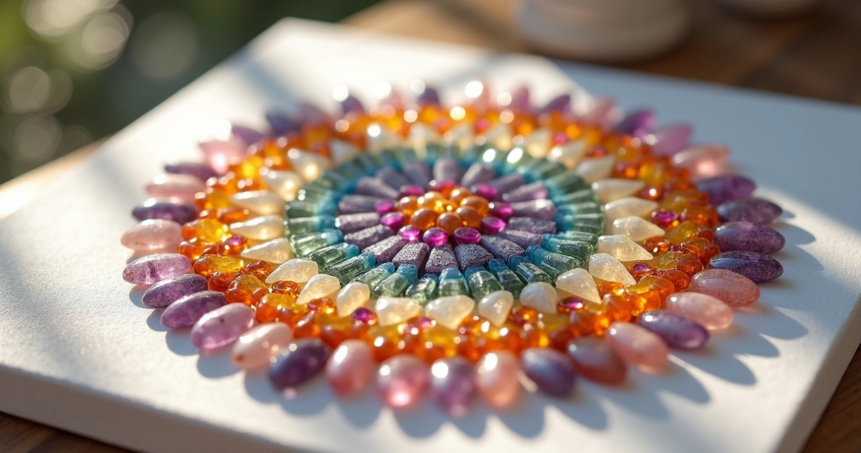 Mandala de cristais com pedras coloridas 