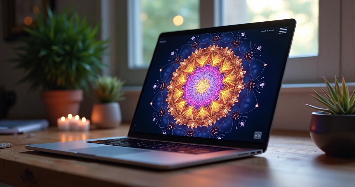 Mandala colorida digital como papel de parede em notebook 