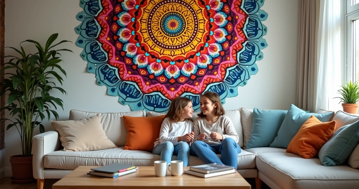 Mandala decorando sala de família 