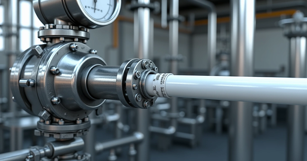 Mangueira em PTFE conectada a válvula industrial 