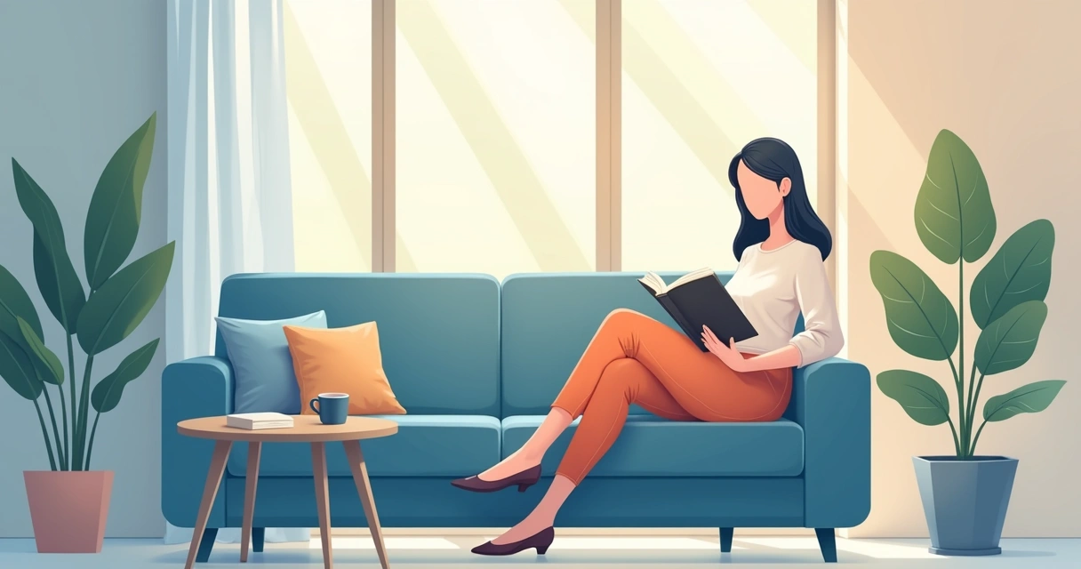 Pessoa lendo com café próximo a uma janela iluminada 