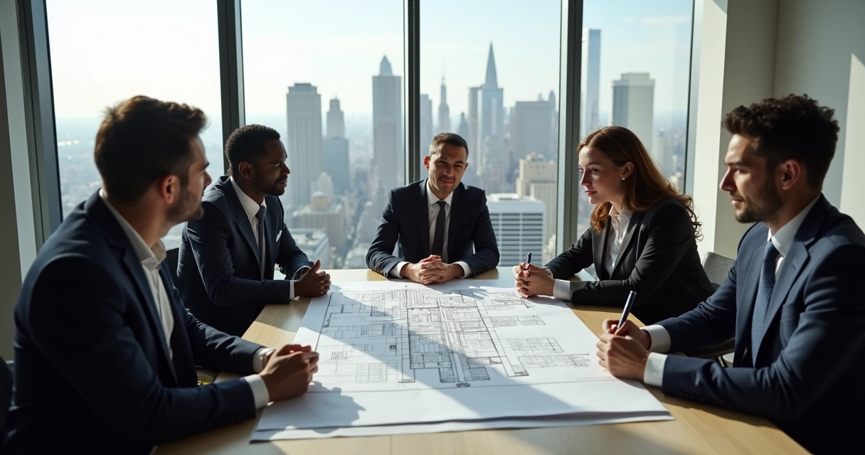 Business meeting discussing multi-unit 1031 exchange in Manhattan 