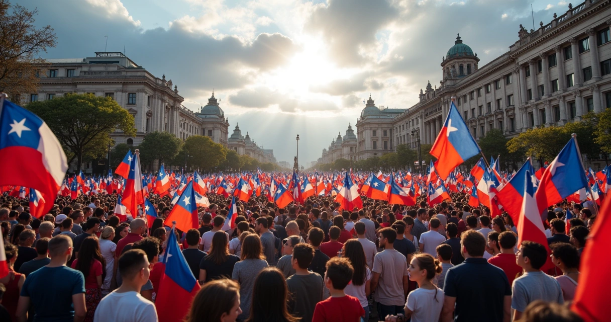 Manifestação popular nas ruas de Santiago, Chile 