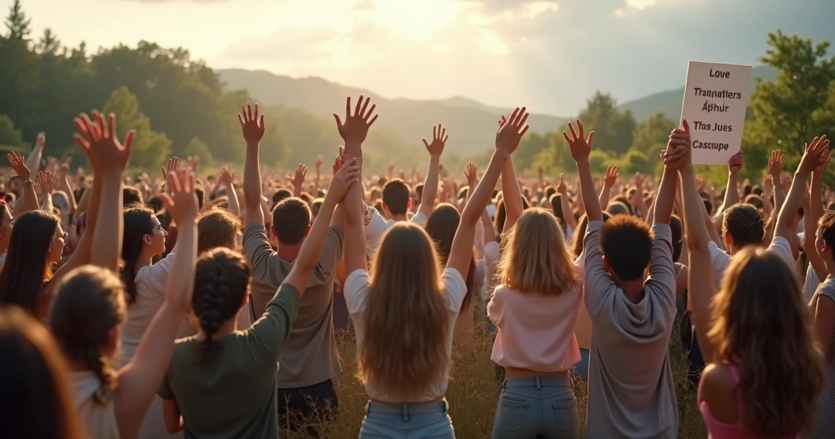 Pessoas reunidas em manifestação pacífica ao ar livre 