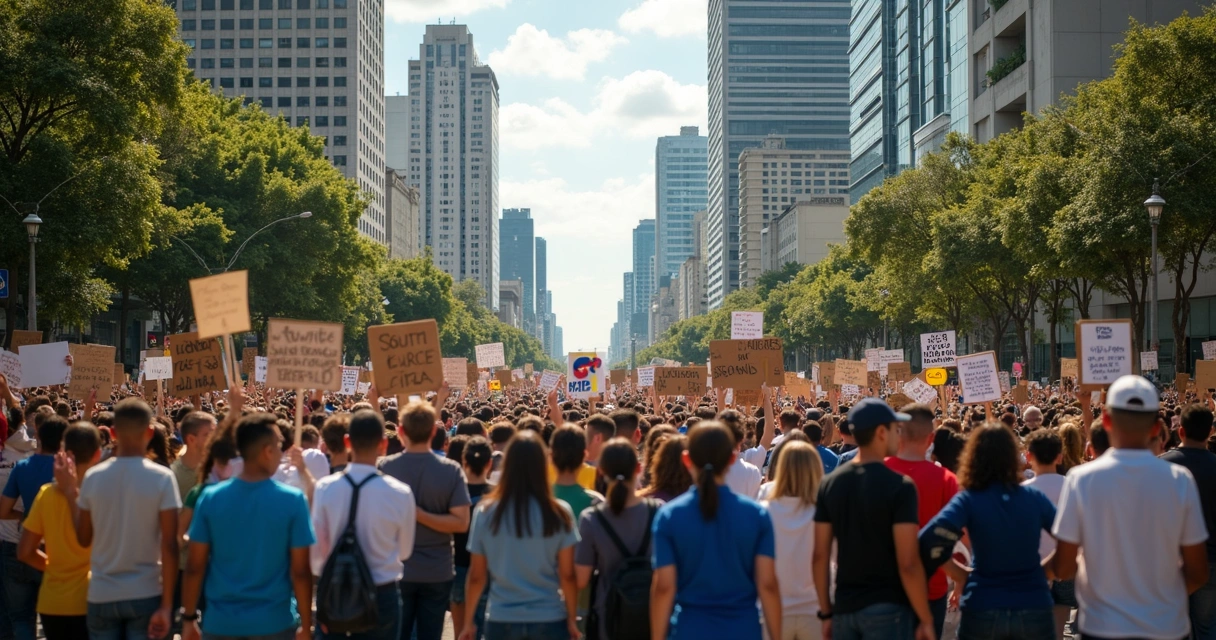 Grupo de trabalhadores protestando sobre direitos em feriados 