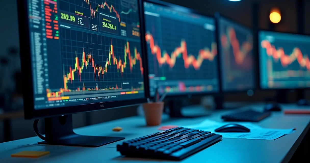 Tela de computador com gráficos de previsões e manipulação nos dados financeiros 