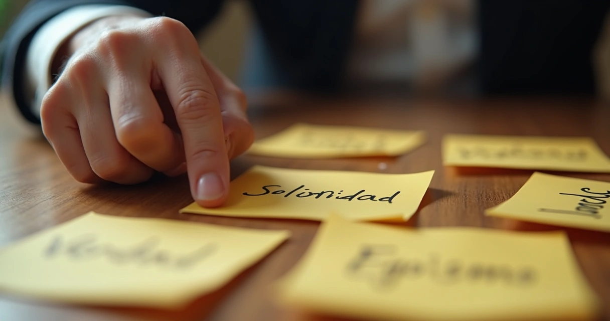 Mano masculina seleccionando una opción ética entre varias alternativas. 