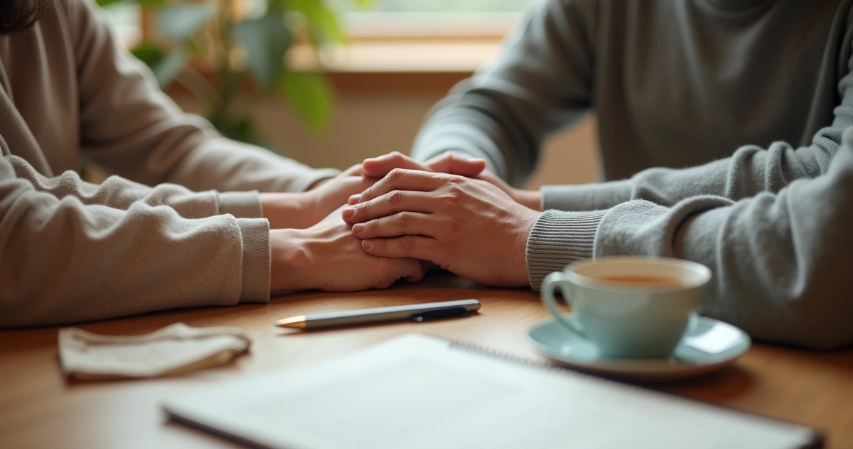 Manos unidas sobre mesa después de un acuerdo 