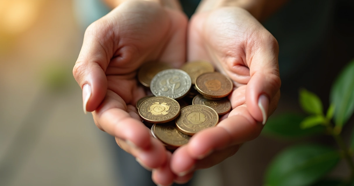 Manos adultas rodeando monedas