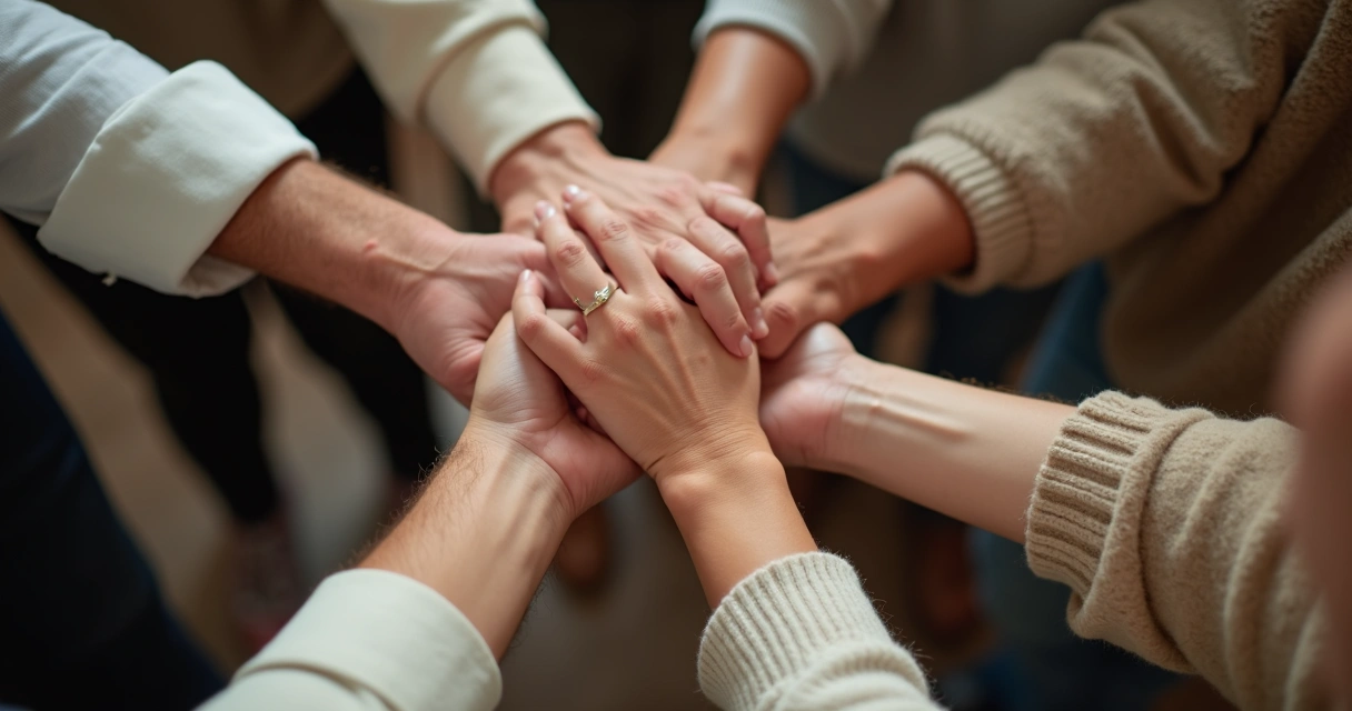 Manos unidas en un gesto de cierre comunitario
