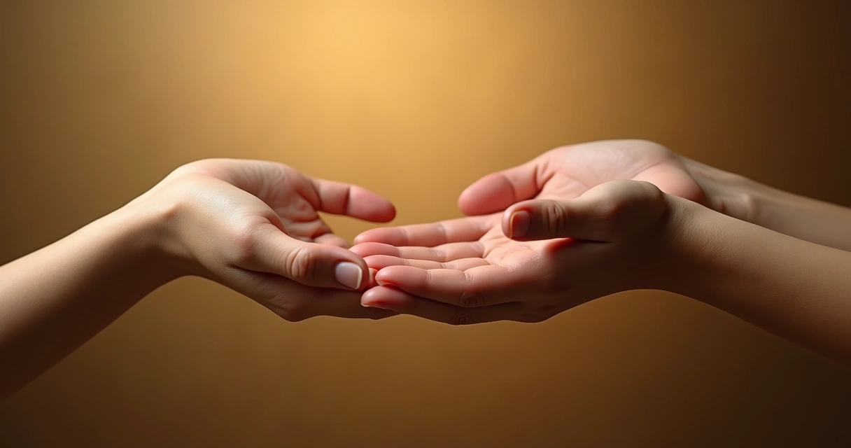 Manos de pareja tocándose sobre fondo cálido 