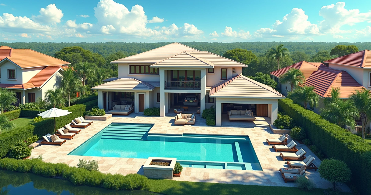 Aerial view of a mansion with a pool in Orlando 