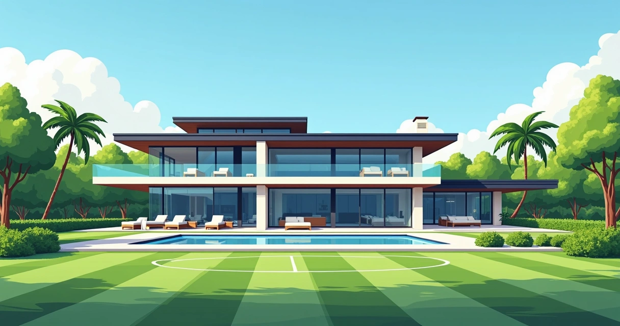 External view of the mansion with a private soccer field in Windermere 