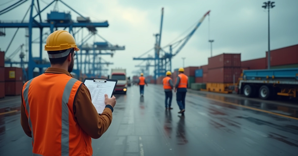 Port workers using paper records for cargo tracking 