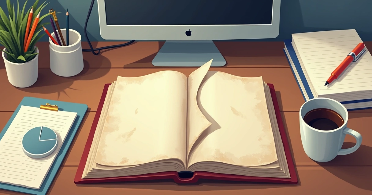 Manual de vendas grosso e empoeirado esquecido em uma prateleira 