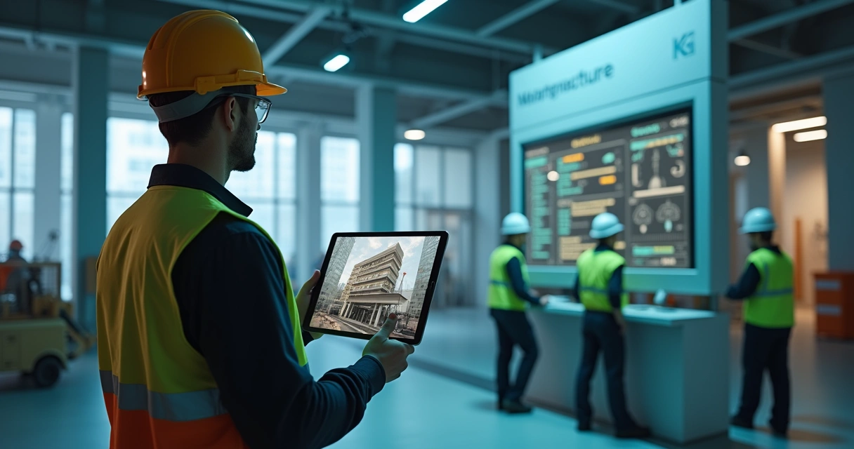 Tela de aplicativo de manual de proprietário em um tablet com detalhes de uma obra 