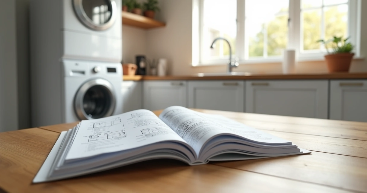 Manual de eletrodoméstico em uma cozinha moderna 