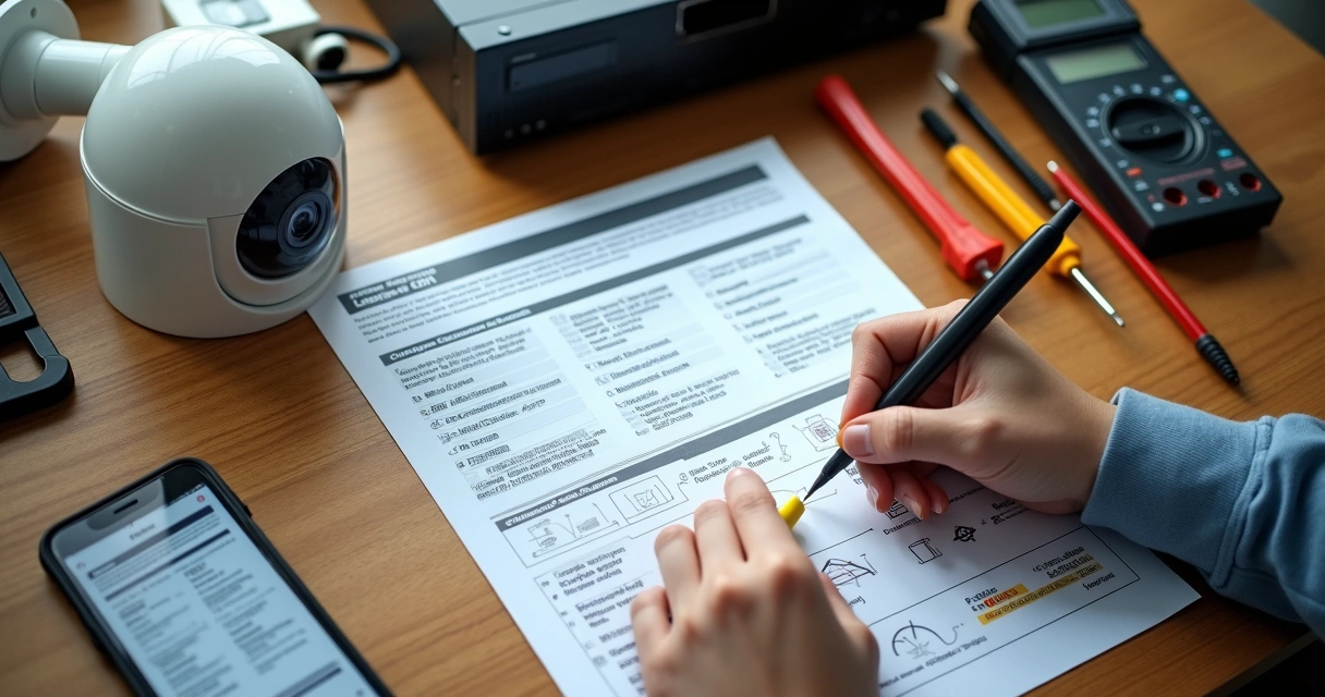 Pessoa analisando ficha técnica de equipamento de segurança com destaque para detalhes do manual 