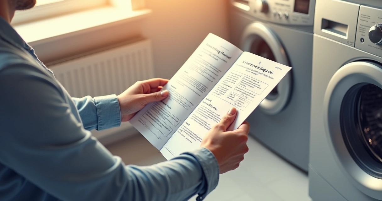 Pessoa folheando manual ao lado da máquina 