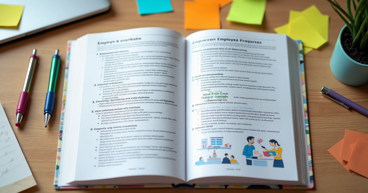 Página dupla de manual simples para PME com tópicos claros e ilustrações 