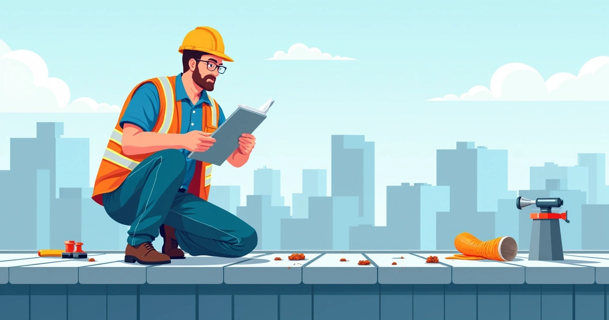 Técnico inspecionando estrutura metálica do telhado 