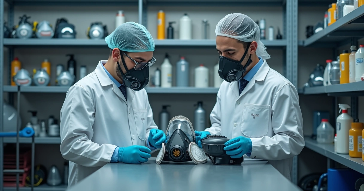 Técnico realizando manutenção em equipamento de proteção respiratória 