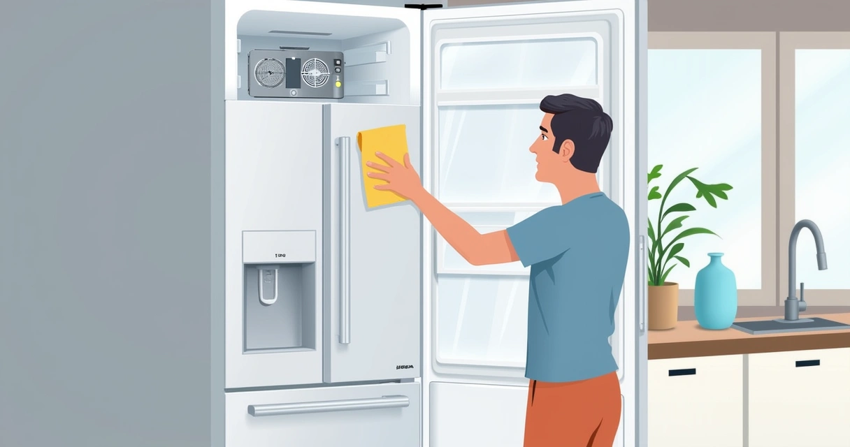 Pessoa limpando atrás de geladeira em casa 