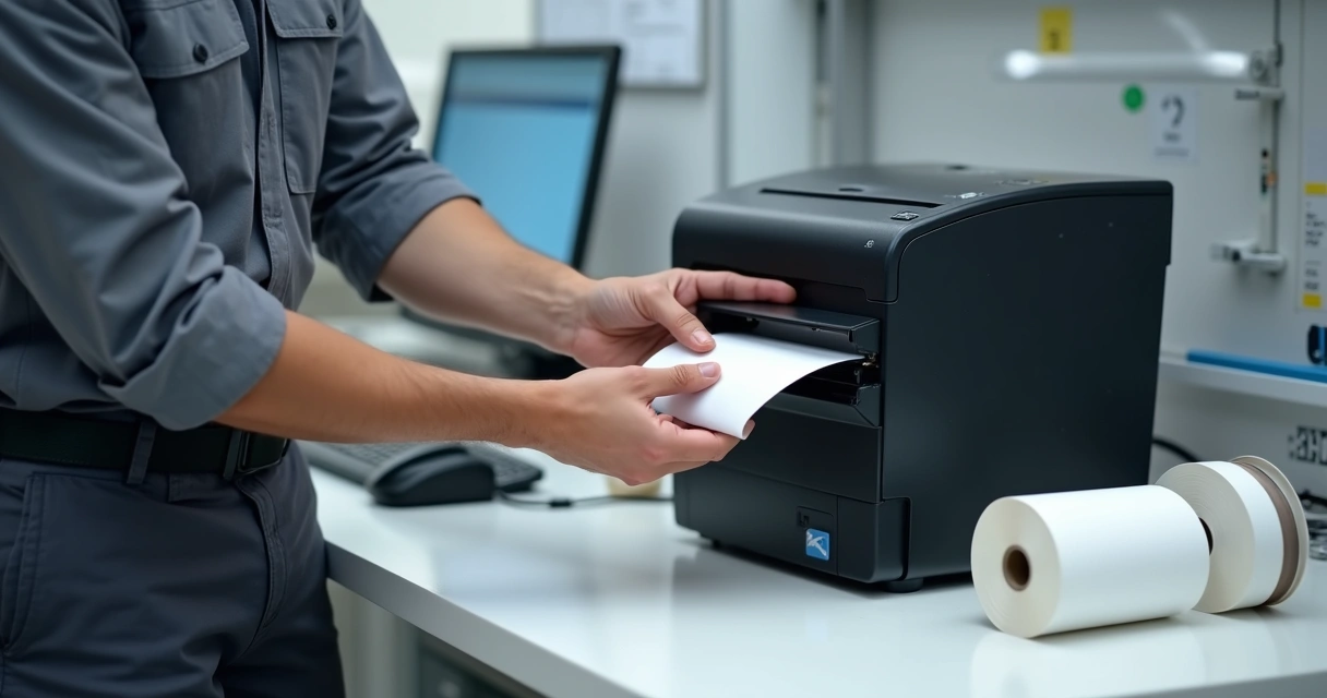 Técnico realizando manutenção em impressora térmica 