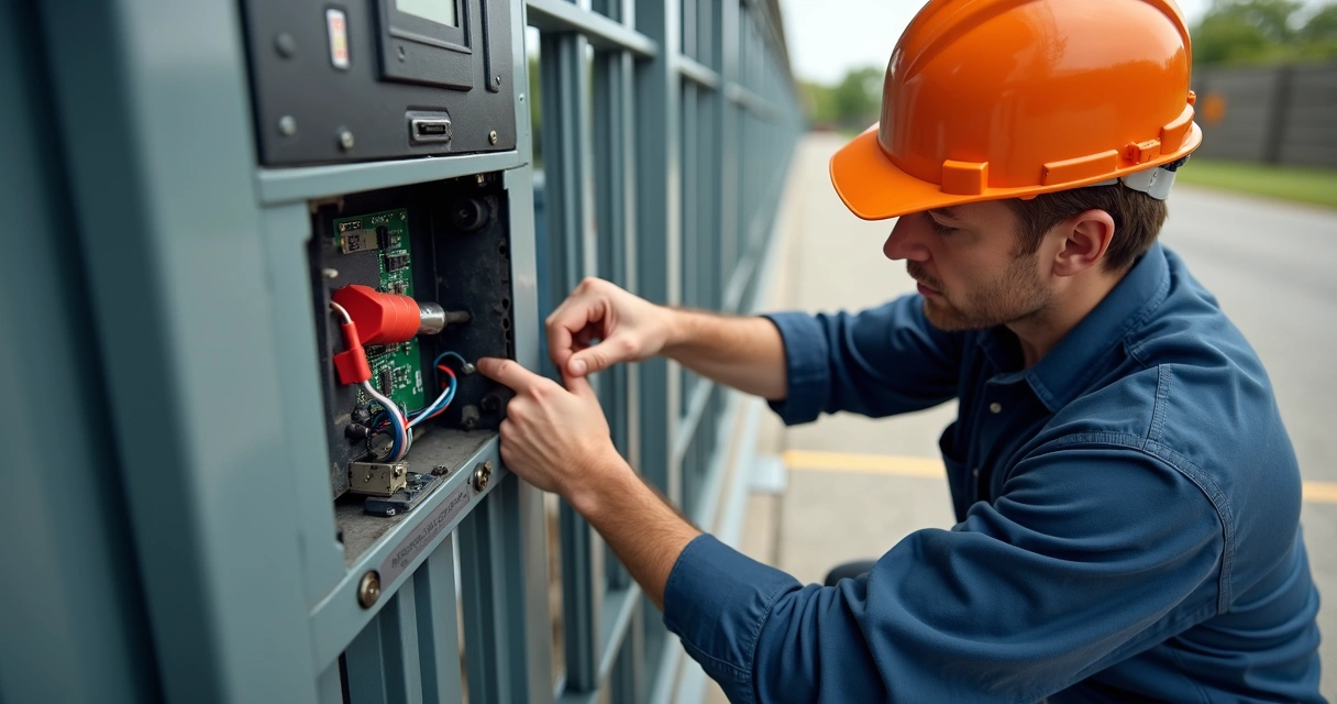 Técnico realizando manutenção preventiva em motor de portão 