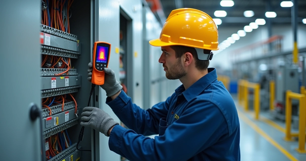 Técnico realizando manutenção preventiva em painel elétrico industrial
