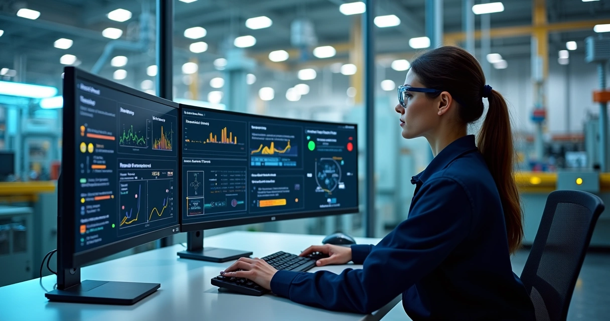 Técnica monitora painéis industriais com gráfico digital de manutenção preditiva 
