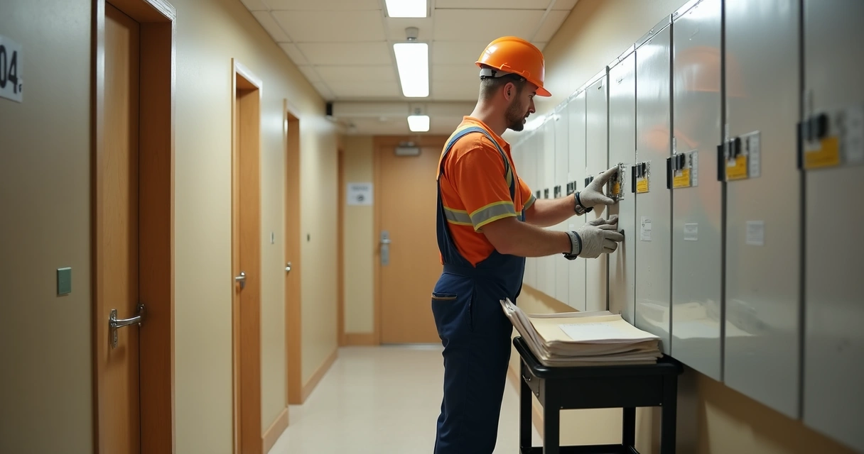 Profissional realizando manutenção preventiva em prédio residencial 